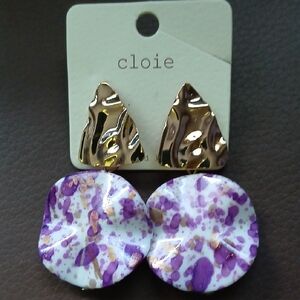 Gold and Purple Artistic Earrings Set